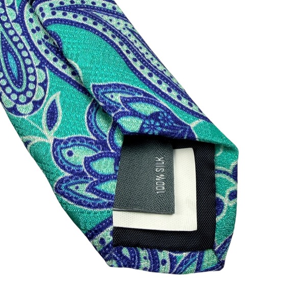 BONOBOS Mens Teal Blue Paisley Silk Tie Handmade in USA 3in Width 59in Length - Picture 6 of 8